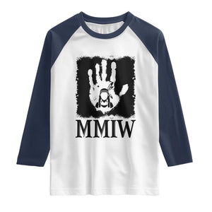 Stop MMIW Raglan Shirt Voices For Stolen Sisters Red Handprint Graphic TS12 White Navy Print Your Wear