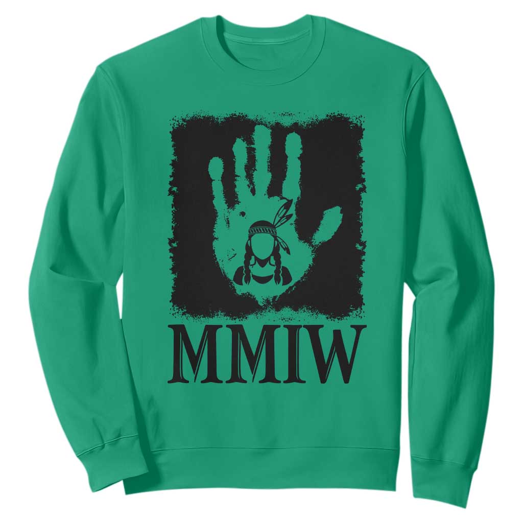 Stop MMIW Sweatshirt Voices For Stolen Sisters Red Handprint Graphic TS12 Irish Green Print Your Wear