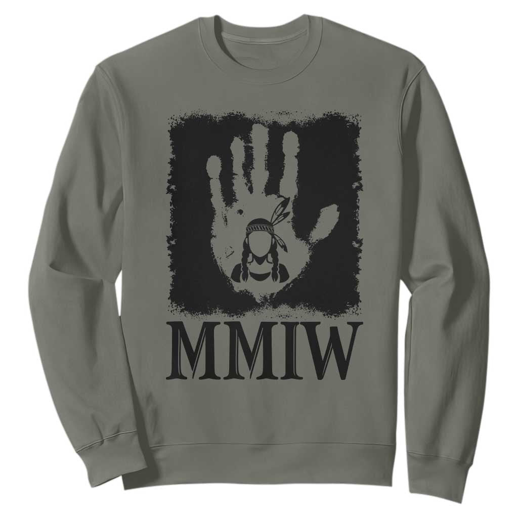 Stop MMIW Sweatshirt Voices For Stolen Sisters Red Handprint Graphic TS12 Military Green Print Your Wear