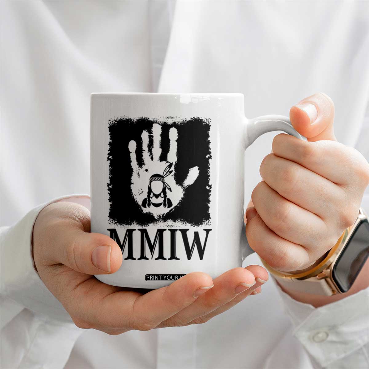 Stop MMIW Coffee Mug Voices For Stolen Sisters Red Handprint Graphic TS12 Print Your Wear