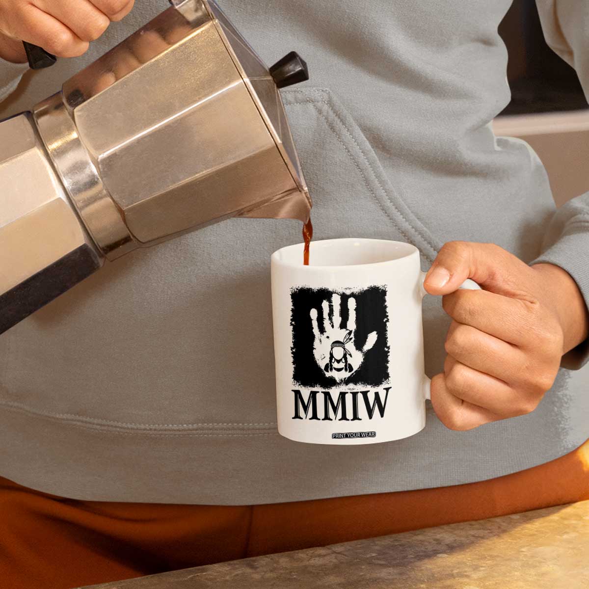 Stop MMIW Coffee Mug Voices For Stolen Sisters Red Handprint Graphic TS12 Print Your Wear