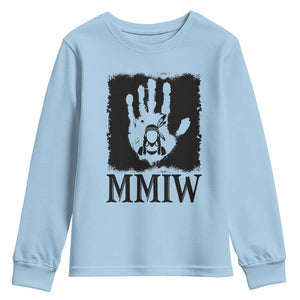 Stop MMIW Youth Sweatshirt Voices For Stolen Sisters Red Handprint Graphic TS12 Light Blue Print Your Wear