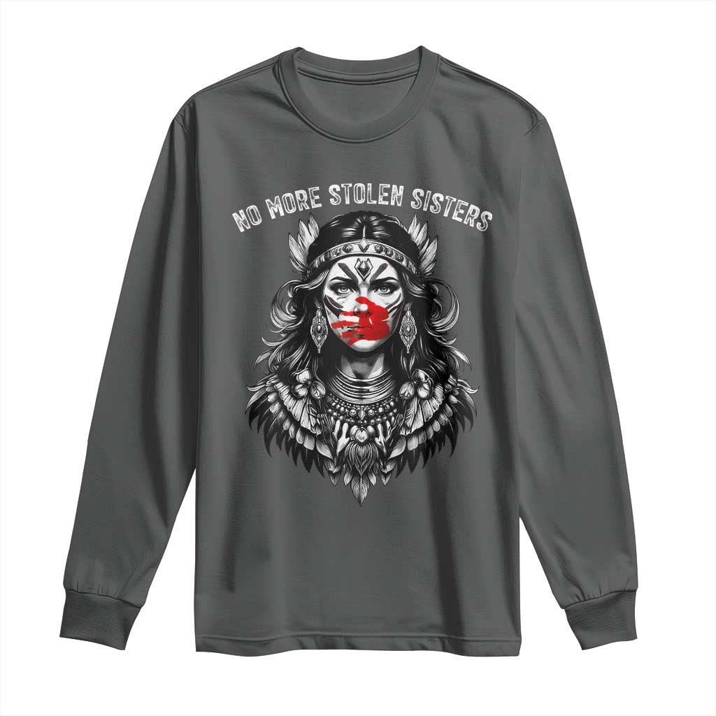 MMIW Awareness Support Long Sleeve Shirt No More Stolen Sisters TS12 Dark Heather Print Your Wear