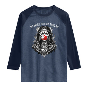 MMIW Awareness Support Raglan Shirt No More Stolen Sisters TS12 Heather Denim Navy Print Your Wear