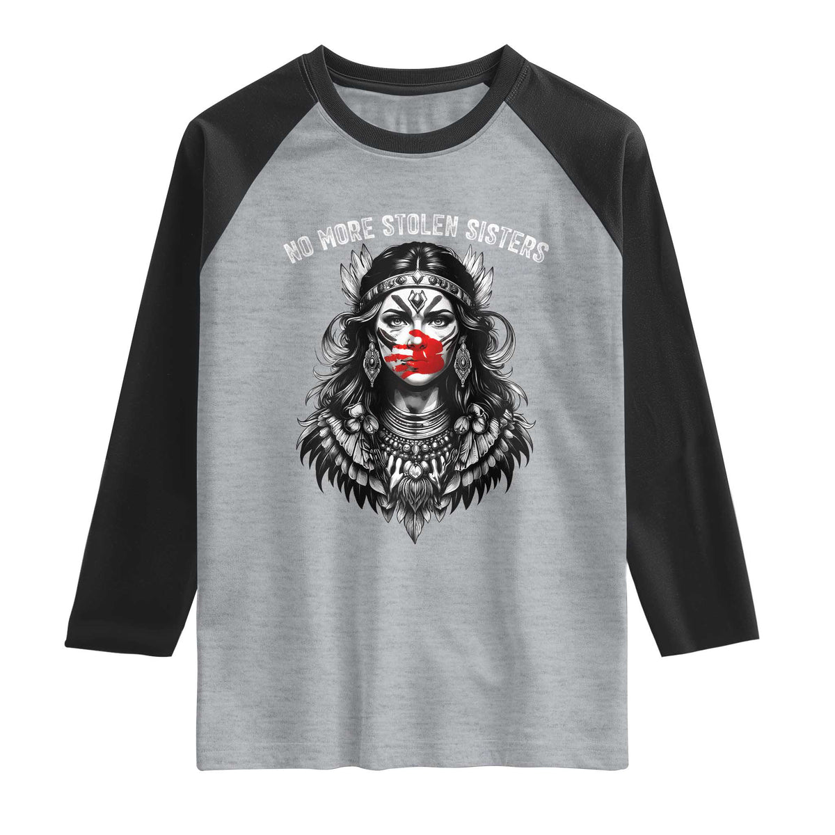 MMIW Awareness Support Raglan Shirt No More Stolen Sisters TS12 Heather Gray Black Print Your Wear