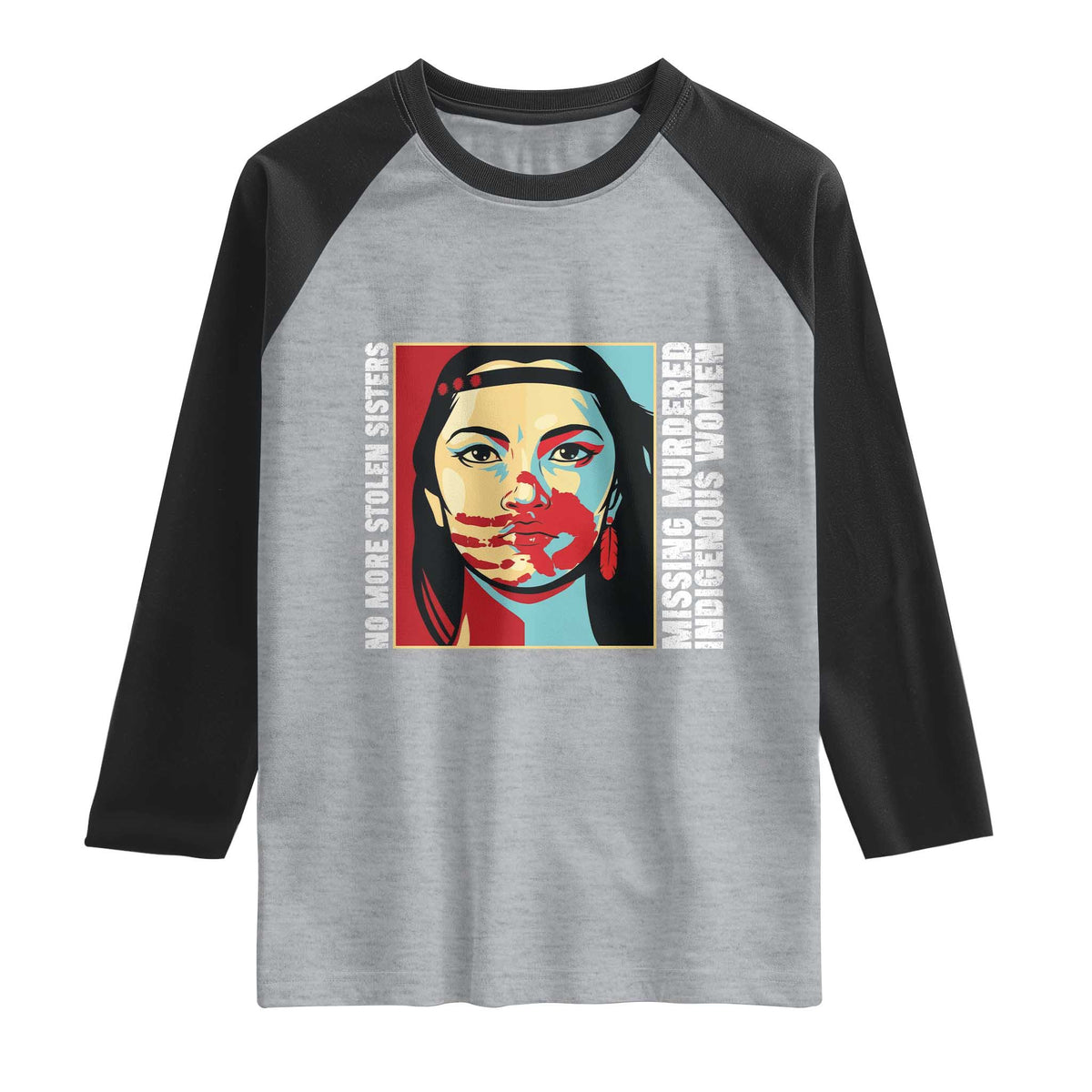 MMIW Awareness Support Raglan Shirt Voices For Stolen Sisters Native American TS12 Heather Gray Black Print Your Wear