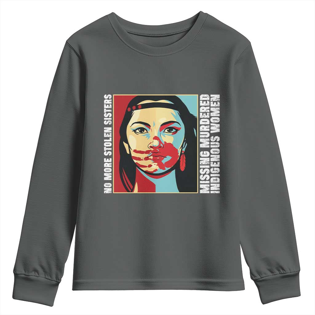 MMIW Awareness Support Youth Sweatshirt Voices For Stolen Sisters Native American TS12 Dark Heather Print Your Wear