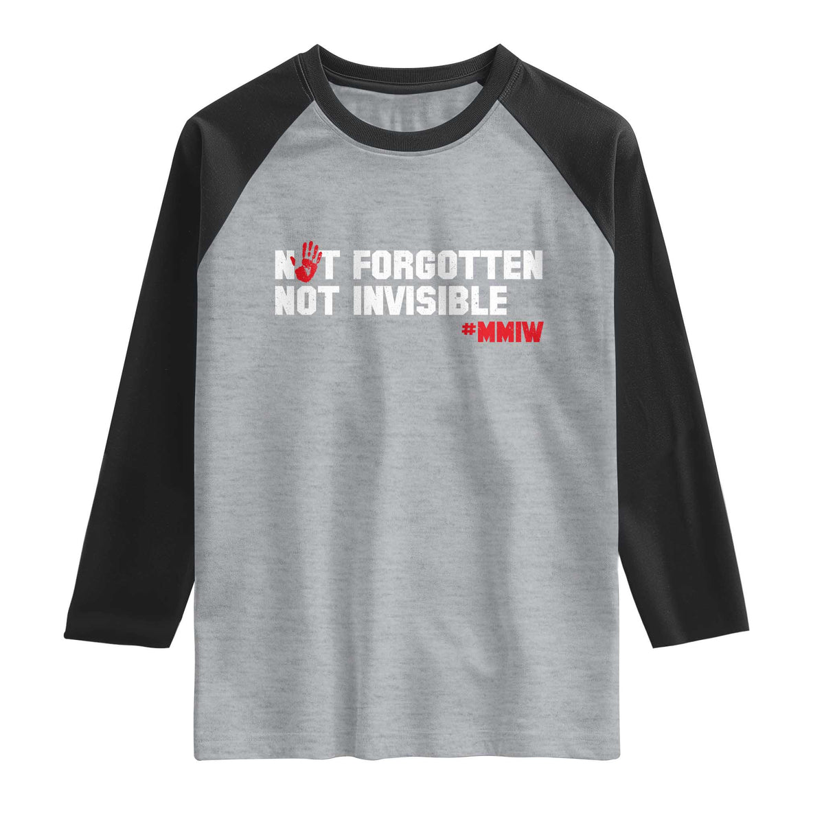 MMIW Awareness Raglan Shirt Not Forgotten Not Invisible Indigenous Women TS12 Heather Gray Black Print Your Wear