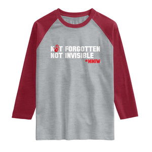 MMIW Awareness Raglan Shirt Not Forgotten Not Invisible Indigenous Women TS12 Heather Gray Heather Red Print Your Wear