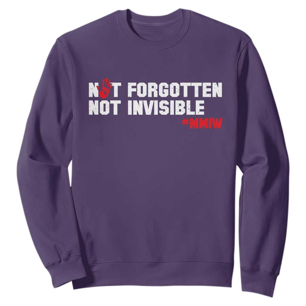 MMIW Awareness Sweatshirt Not Forgotten Not Invisible Indigenous Women TS12 Purple Print Your Wear