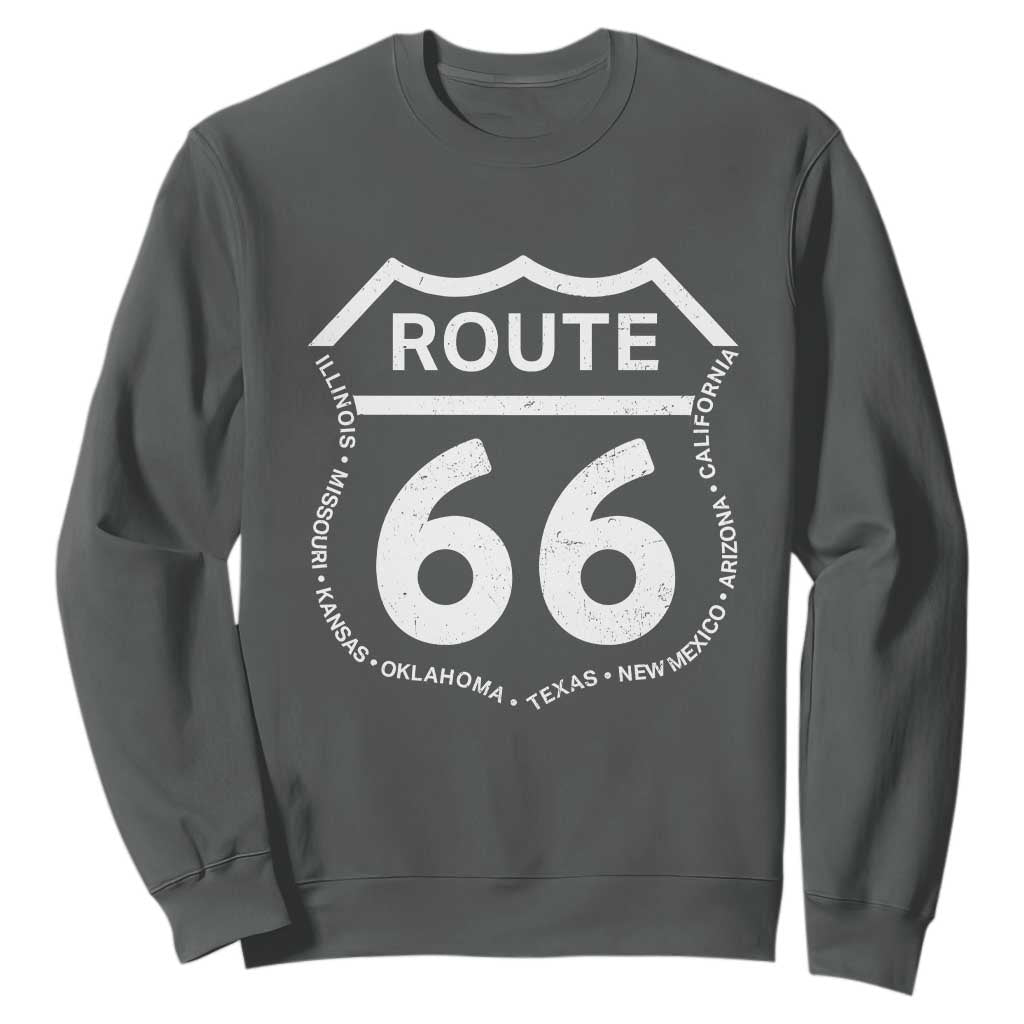 Vintage Route Highway 66 Road Trip Sweatshirt Mother Road All States TS12 Dark Heather Print Your Wear