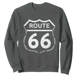 Vintage Route Highway 66 Road Trip Sweatshirt Mother Road All States TS12 Dark Heather Print Your Wear