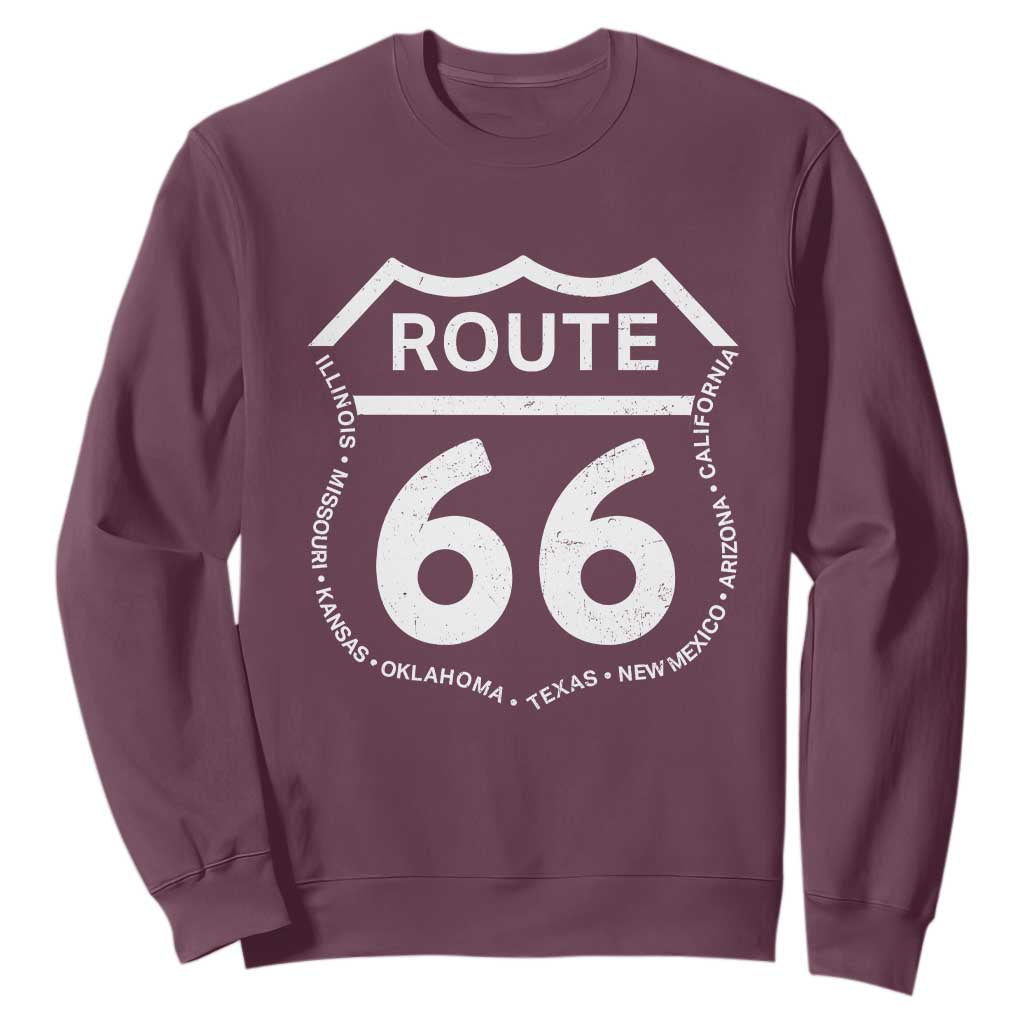 Vintage Route Highway 66 Road Trip Sweatshirt Mother Road All States TS12 Maroon Print Your Wear