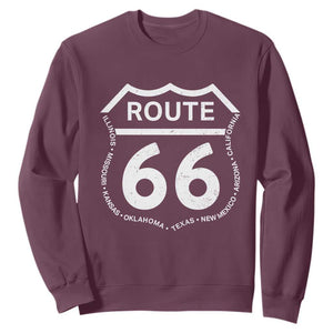 Vintage Route Highway 66 Road Trip Sweatshirt Mother Road All States TS12 Maroon Print Your Wear