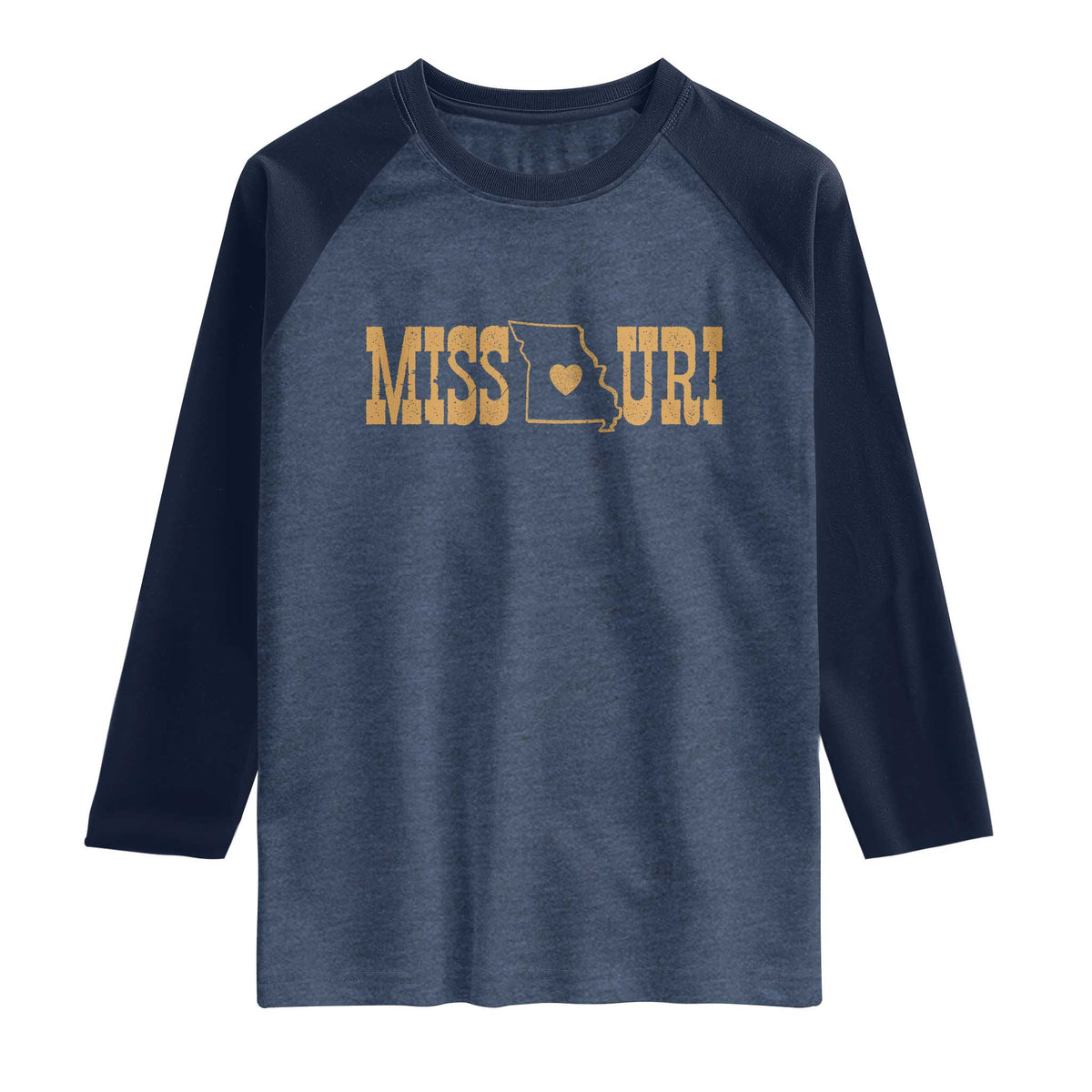 Vintage Missouri State Map Raglan Shirt Midwest Pride Gift TS12 Heather Denim Navy Print Your Wear