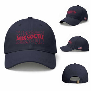 Retro Missouri State Pride Baseball Cap Groovy Wavy Typography TS12 Baseball Cap Universal Fit Navy Print Your Wear