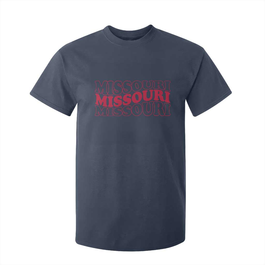 Retro Missouri State Pride T Shirt For Kid Groovy Wavy Typography TS12 Navy Print Your Wear