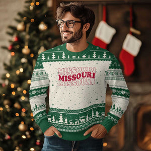 Retro Missouri State Pride Ugly Christmas Sweater Groovy Wavy Typography TS12 Beige Green Print Your Wear