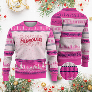 Retro Missouri State Pride Ugly Christmas Sweater Groovy Wavy Typography TS12 Hot Pink Print Your Wear