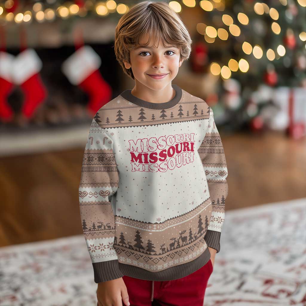 Retro Missouri State Pride Ugly Christmas Sweater Groovy Wavy Typography TS12 Mocha Mousse Print Your Wear
