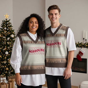 Retro Missouri State Pride V-Neck Knit Sweater Vest Groovy Wavy Typography TS12 Mocha Mousse Print Your Wear