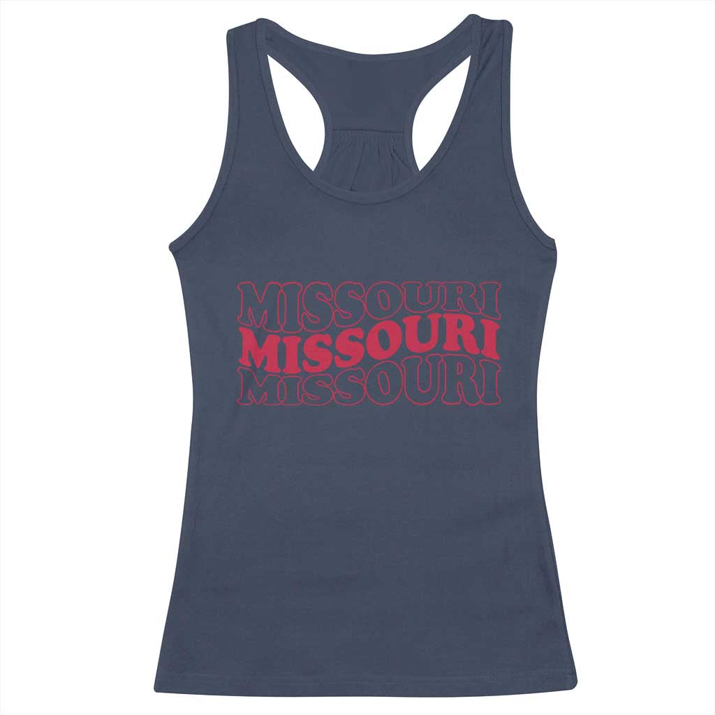 Retro Missouri State Pride Racerback Tank Top Groovy Wavy Typography TS12 Navy Print Your Wear