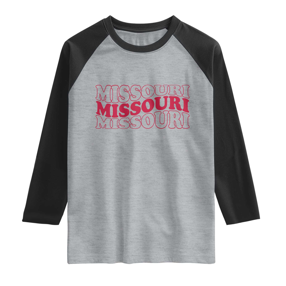 Retro Missouri State Pride Raglan Shirt Groovy Wavy Typography TS12 Heather Gray Black Print Your Wear