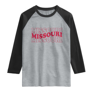 Retro Missouri State Pride Raglan Shirt Groovy Wavy Typography TS12 Heather Gray Black Print Your Wear