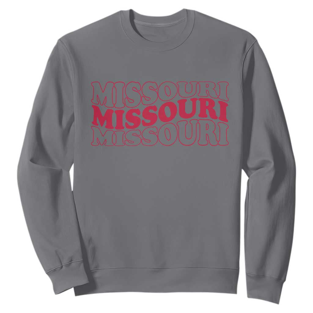 Retro Missouri State Pride Sweatshirt Groovy Wavy Typography TS12 Charcoal Print Your Wear