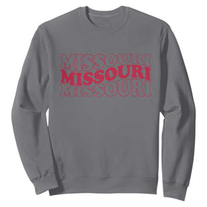 Retro Missouri State Pride Sweatshirt Groovy Wavy Typography TS12 Charcoal Print Your Wear
