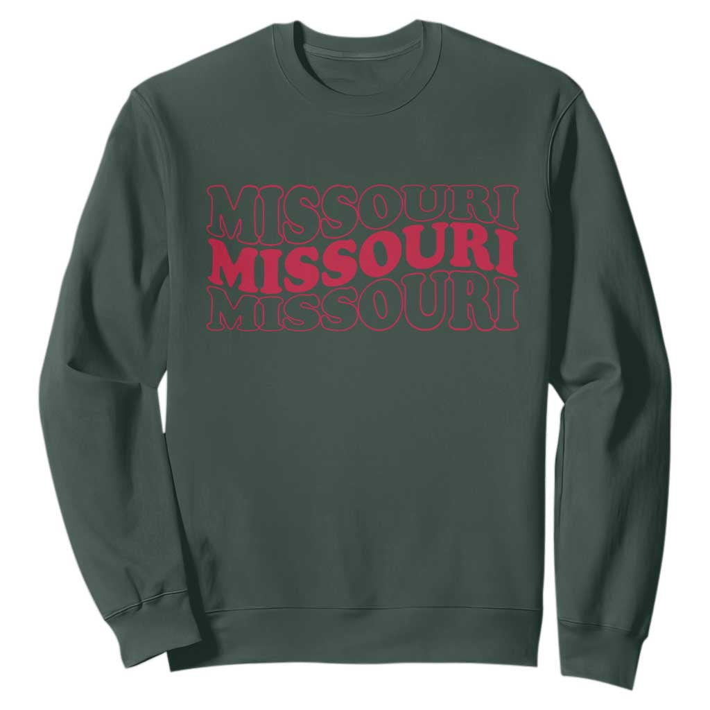 Retro Missouri State Pride Sweatshirt Groovy Wavy Typography TS12 Dark Forest Green Print Your Wear
