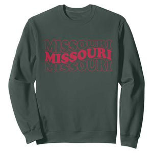 Retro Missouri State Pride Sweatshirt Groovy Wavy Typography TS12 Dark Forest Green Print Your Wear