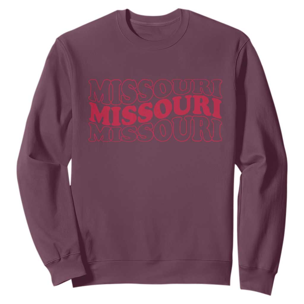 Retro Missouri State Pride Sweatshirt Groovy Wavy Typography TS12 Maroon Print Your Wear