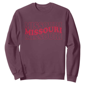Retro Missouri State Pride Sweatshirt Groovy Wavy Typography TS12 Maroon Print Your Wear
