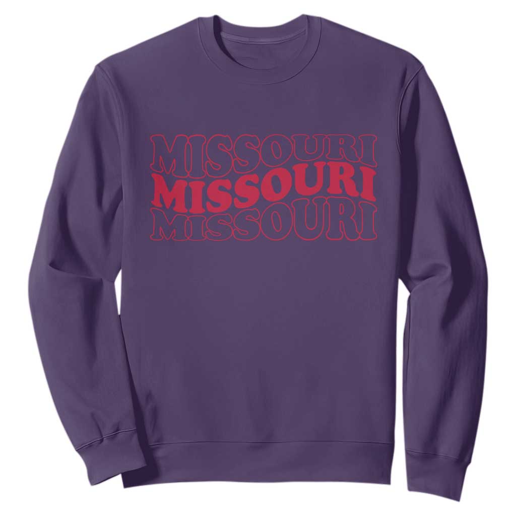 Retro Missouri State Pride Sweatshirt Groovy Wavy Typography TS12 Purple Print Your Wear