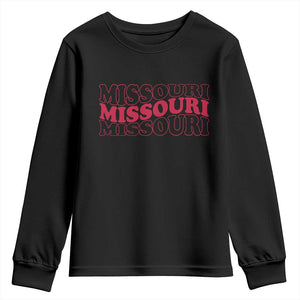 Retro Missouri State Pride Youth Sweatshirt Groovy Wavy Typography TS12 Black Print Your Wear