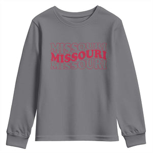 Retro Missouri State Pride Youth Sweatshirt Groovy Wavy Typography TS12 Charcoal Print Your Wear