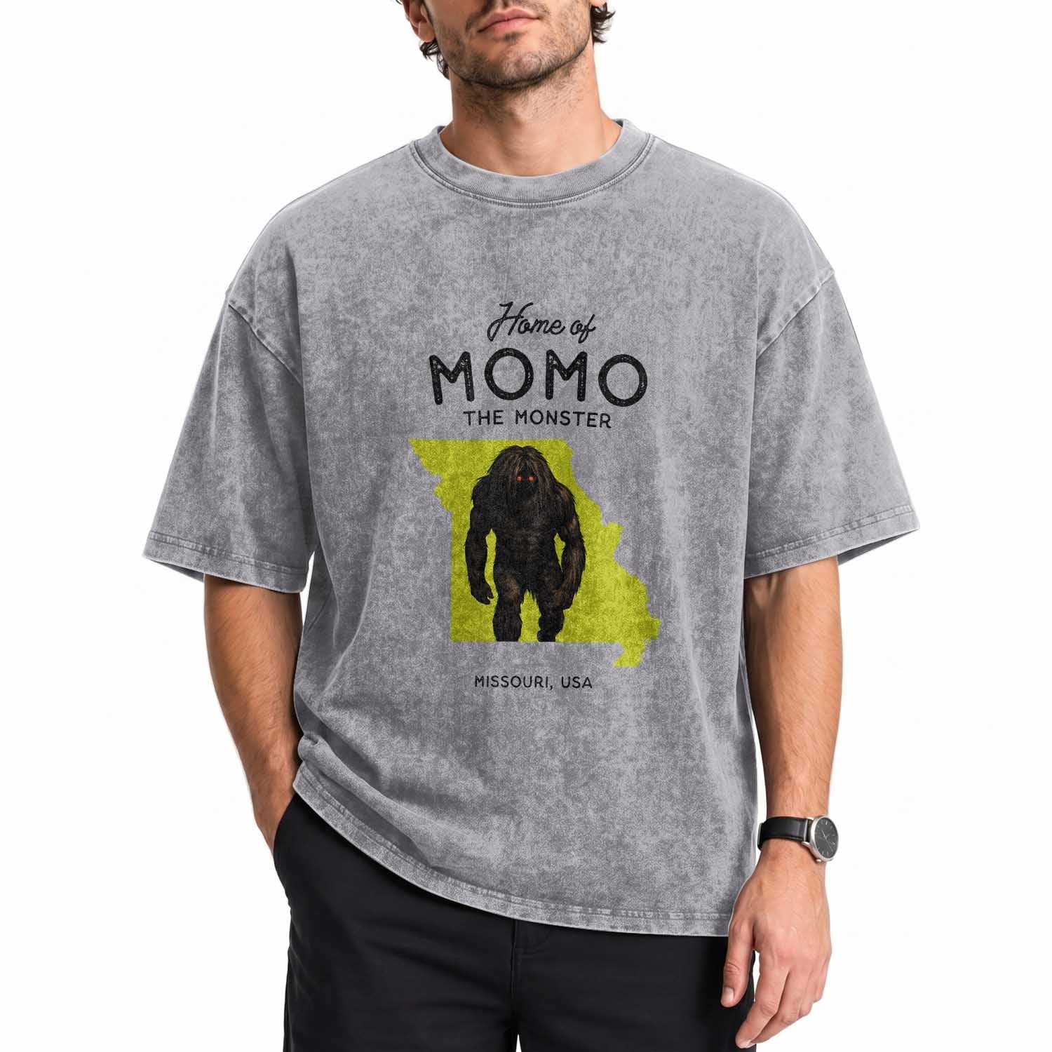 Louisiana Missouri Cryptid Lover Washed Cotton T-Shirt Home Of Momo The Monster