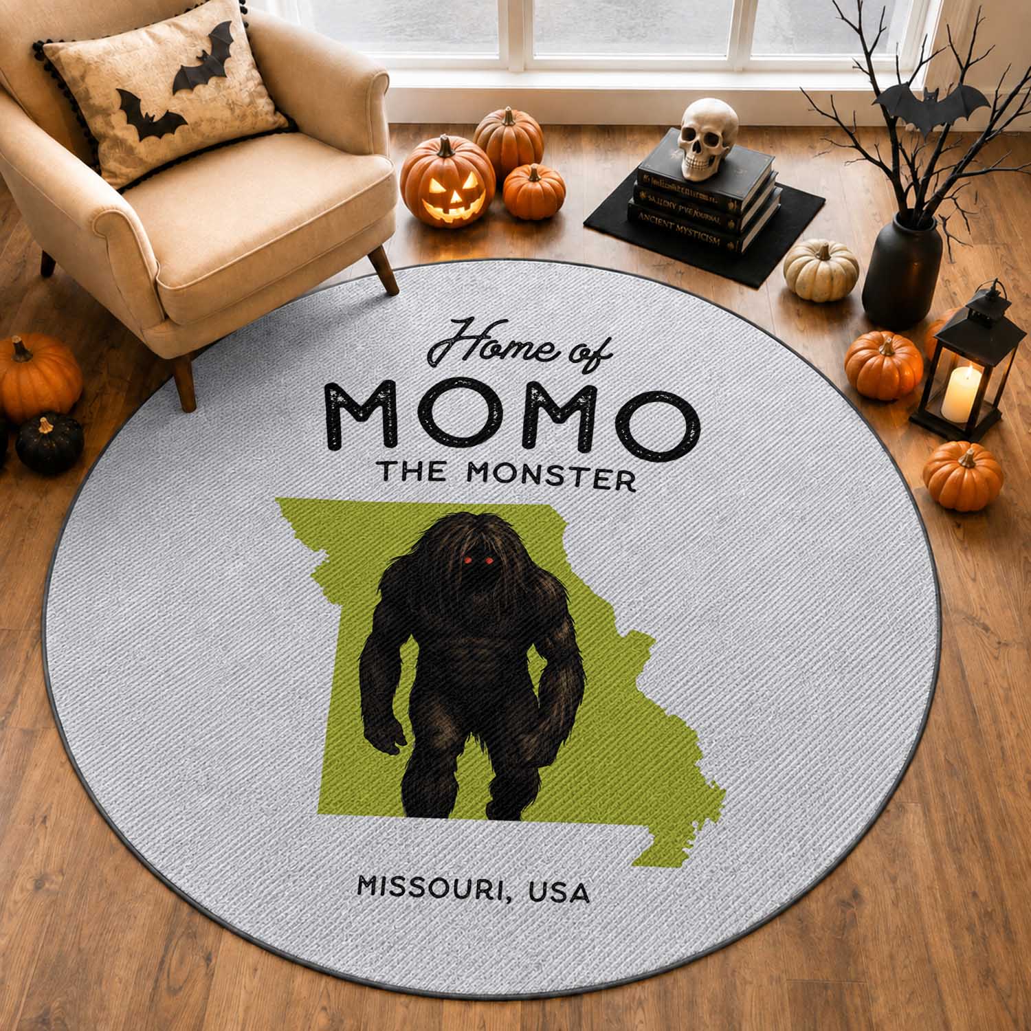 Louisiana Missouri Cryptid Lover Round Rug Home Of Momo The Monster
