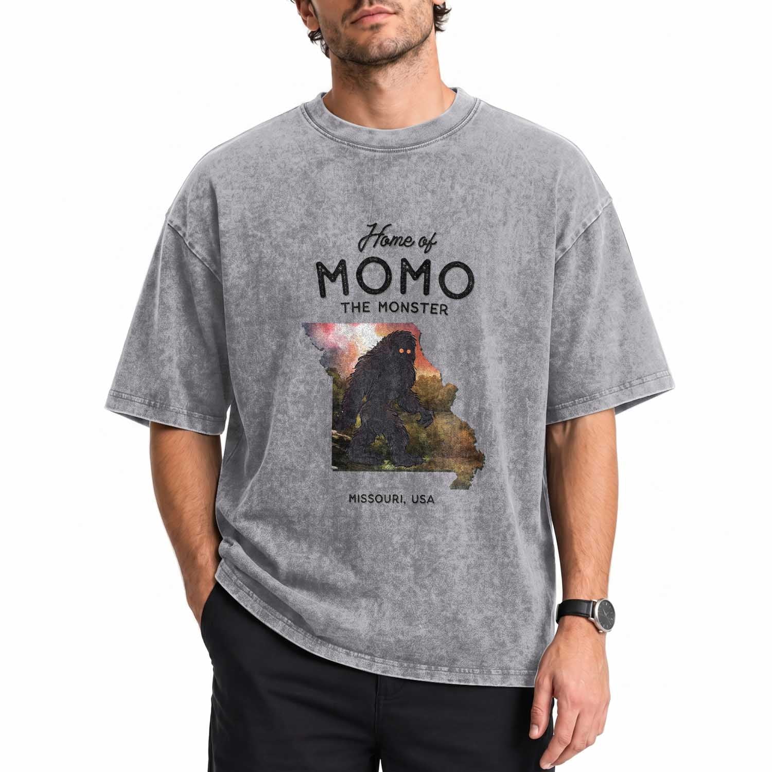 Momo The Monster Folklore Washed Cotton T-Shirt Louisiana Missouri Cryptid Lover Gift