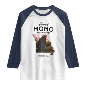 Momo The Monster Folklore Raglan Shirt Louisiana Missouri Cryptid Lover Gift TS12 White Navy Print Your Wear