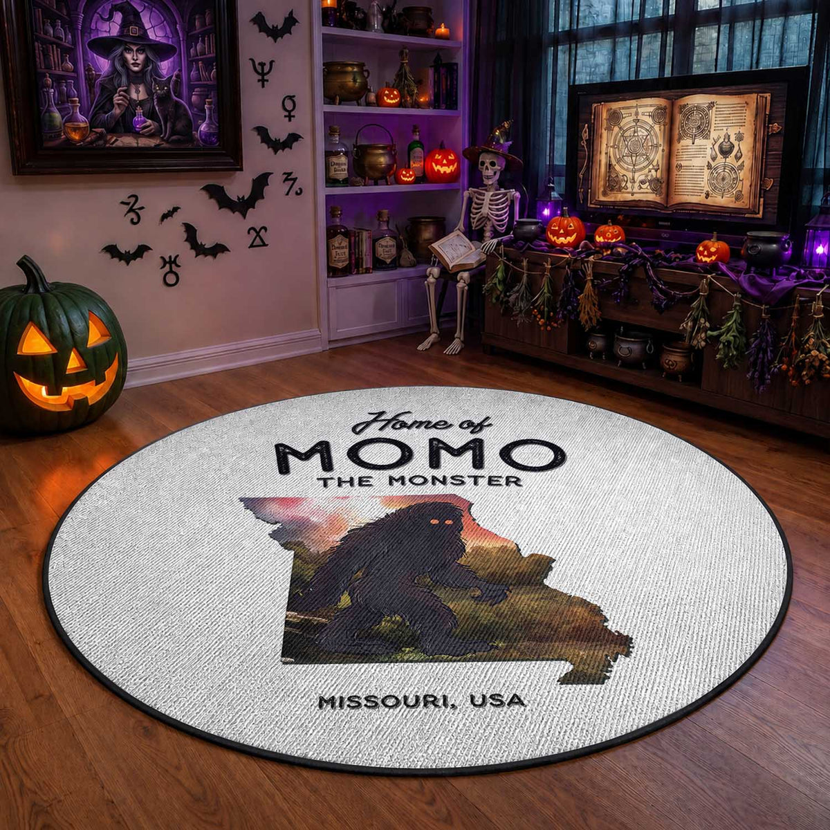 Momo The Monster Folklore Round Rug Louisiana Missouri Cryptid Lover Gift