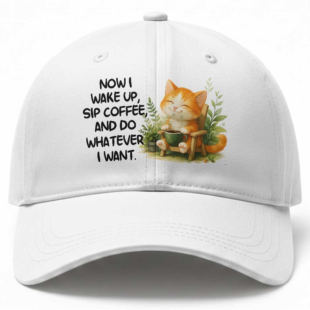 Cat Coffee Lover Baseball Cap Now I Wake Up Sip Coffee And Do Whatever I Want TS12 Print Your Wear