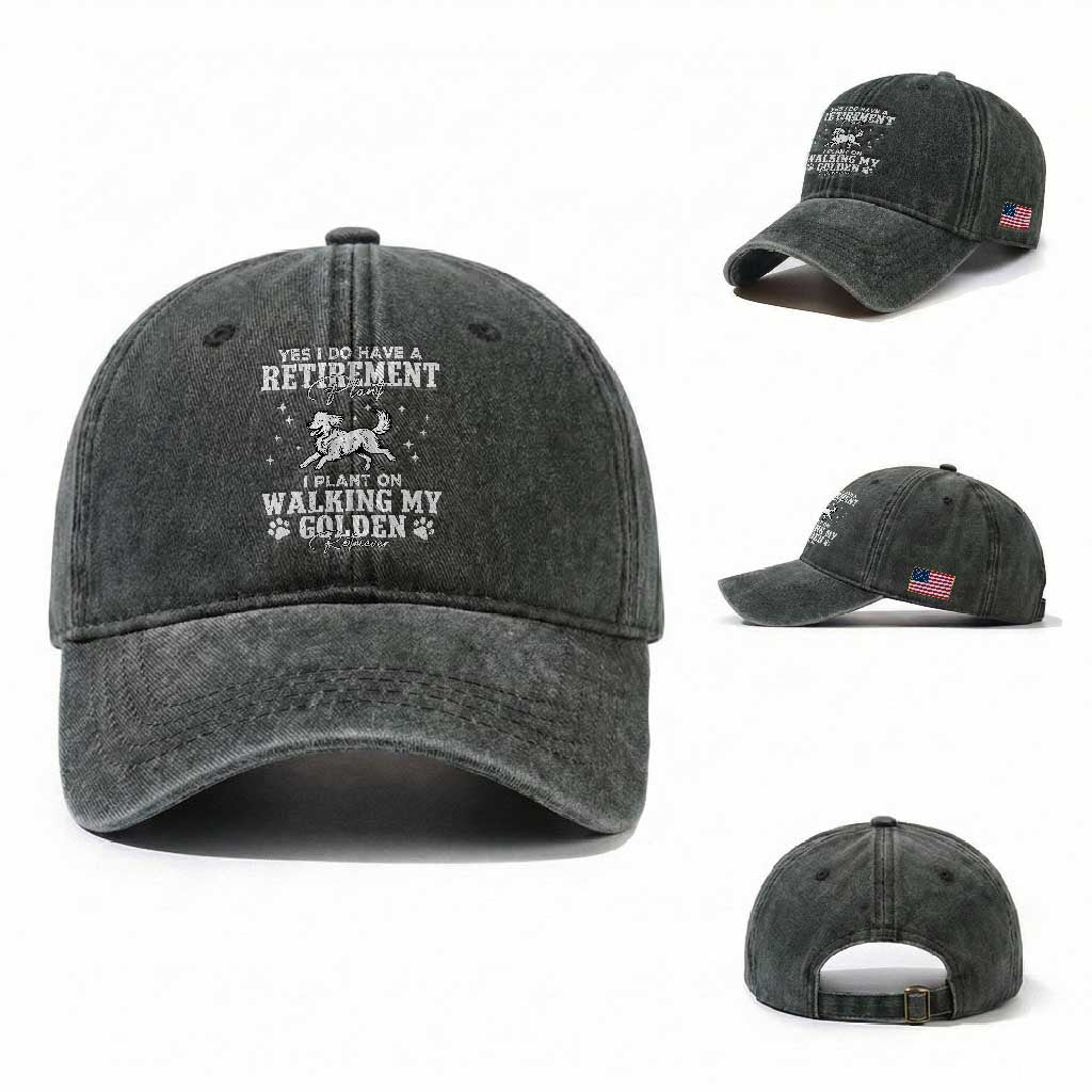 Dog Lover Washed Cotton Baseball Cap I Plan On Walking My Golden Retriever Retirement TS12 Washed Cap Universal Fit Dark Green Print Your Wear