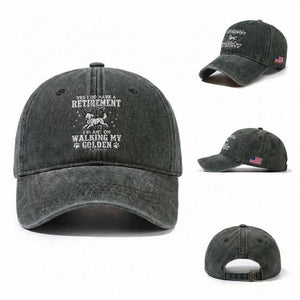 Dog Lover Washed Cotton Baseball Cap I Plan On Walking My Golden Retriever Retirement TS12 Washed Cap Universal Fit Dark Green Print Your Wear