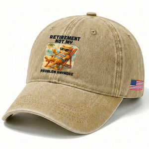 Funny Retirement Cat Washed Cotton Baseball Cap Retired Not My Problem Anymore Chill Beach Vibes TS12 Print Your Wear