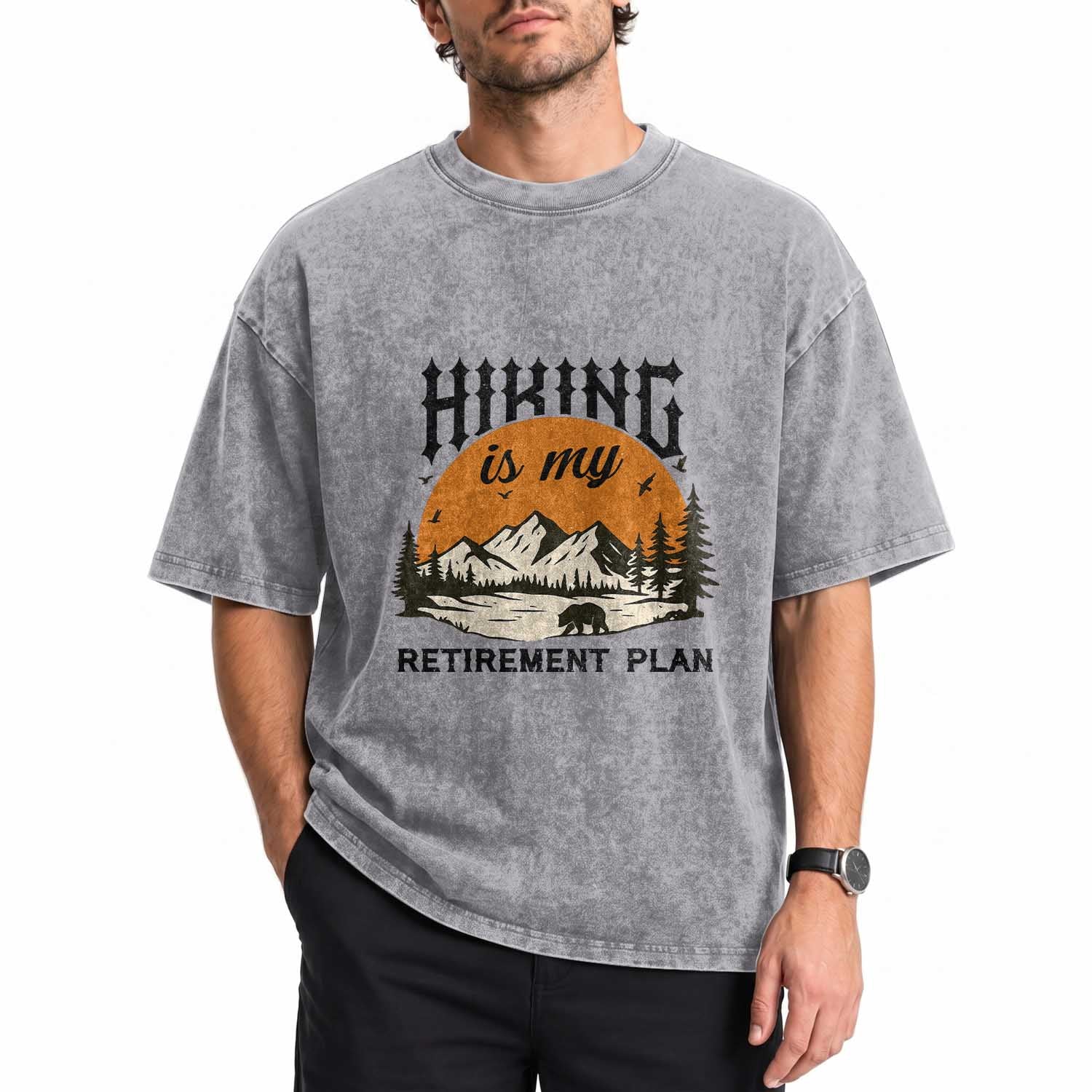 Hiking Is My Retirement Plan Washed Cotton T-Shirt Outdoor Vintage Mountain Scene