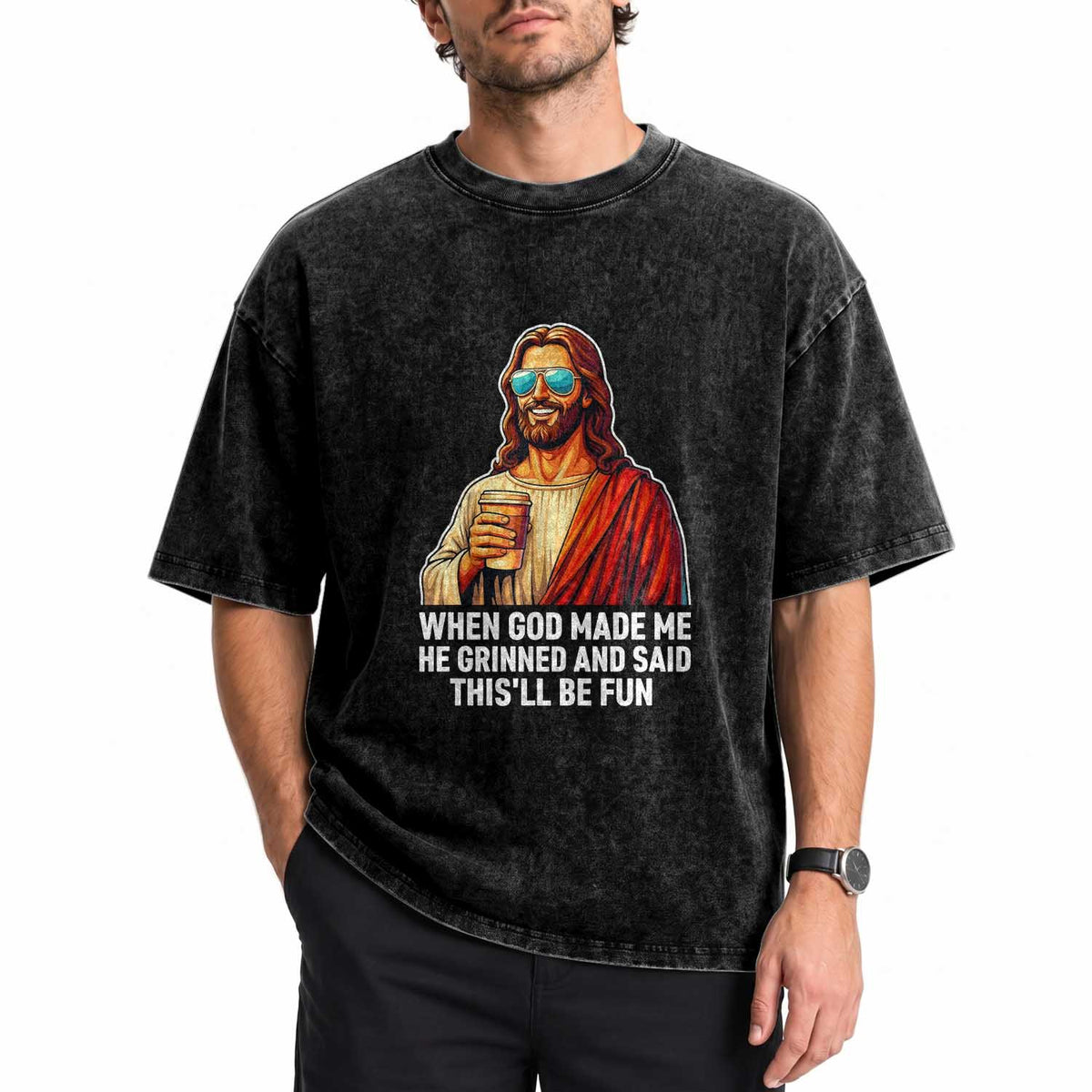 Funny Religious Jesus Washed Cotton T-Shirt Wait Im Goated