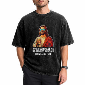 Funny Religious Jesus Washed Cotton T-Shirt Wait Im Goated