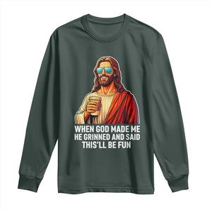 Funny Religious Jesus Long Sleeve Shirt Wait Im Goated TS12 Dark Forest Green Print Your Wear
